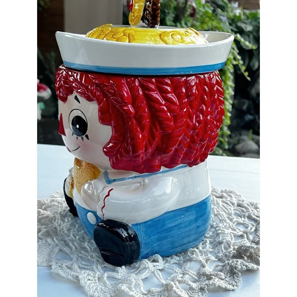 🤩Vintage Raggedy Ann Cookie Jar wearing Raggedy Andy Hat Napcoware Import Japan